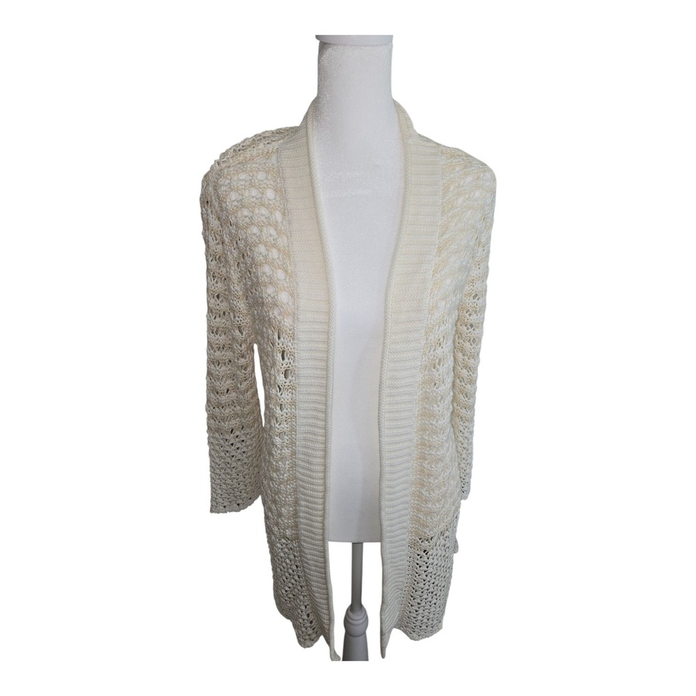 Soft‎ Surroundings Ivory Crochet Knit Open Front Cardigan Sweater Women's Size M